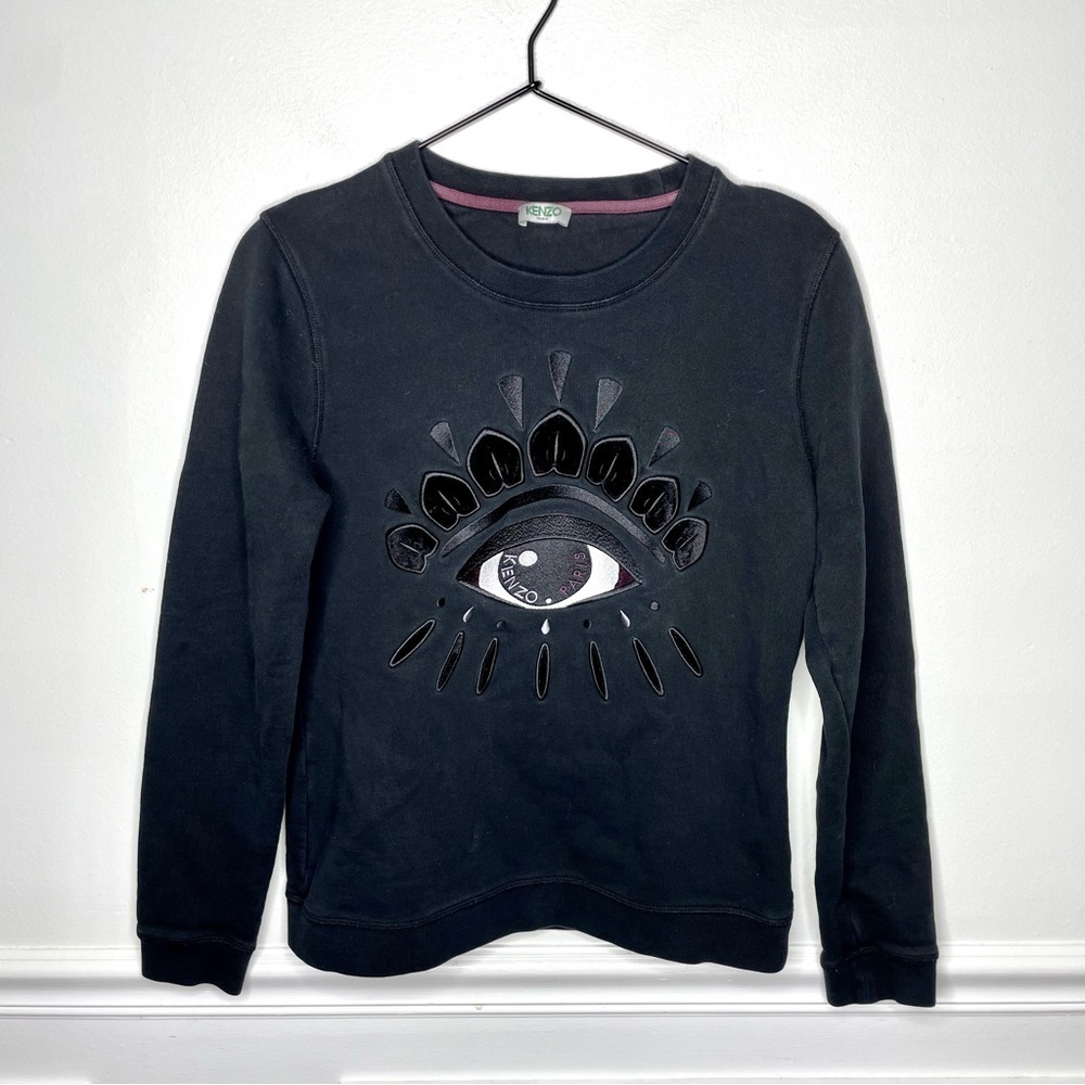KENZO Evil Eye Embroidered Black Crewneck Sweatshirt Womens XS